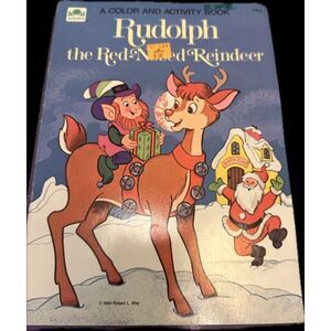 RUDOLPH RED NOSED REINDEER Golden book vintage 1984 coloring book Holiday Christ